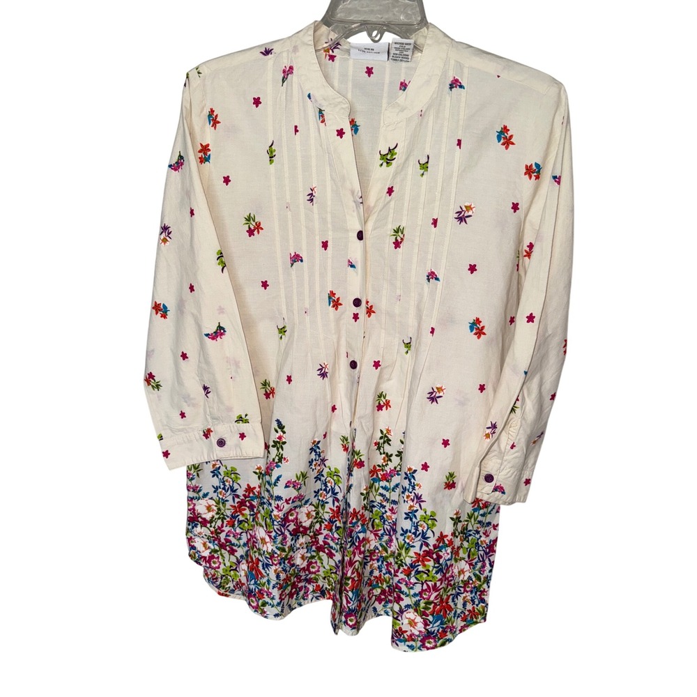 The Vermont Country‎ Store Womens Button Down Shirt Floral 3/4 Sleeve Floral MD